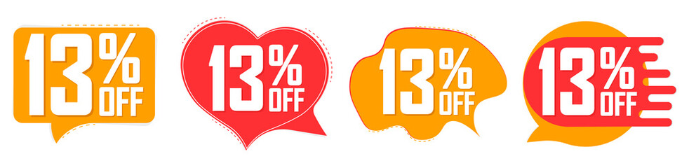 Set Sale 13% off banners, discount tags design template, promo app icons, vector illustration