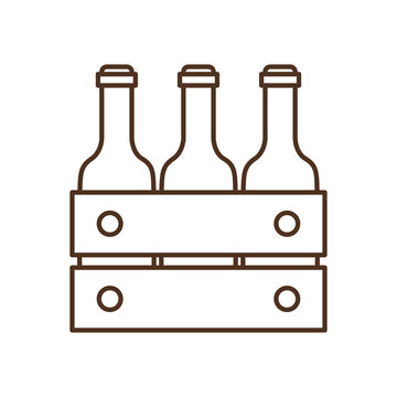 beer bottles in basket line style icon vector design