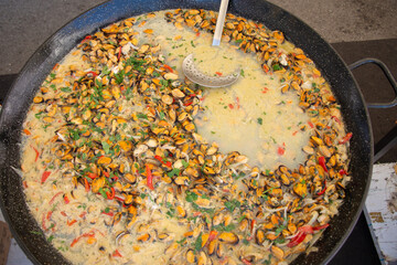 shells with vegetables and shrimp in wine