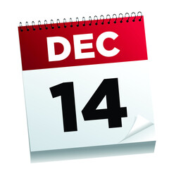 December 14th on a calendar page - illustrated. 