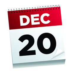 December 20th on a calendar page - illustrated. 