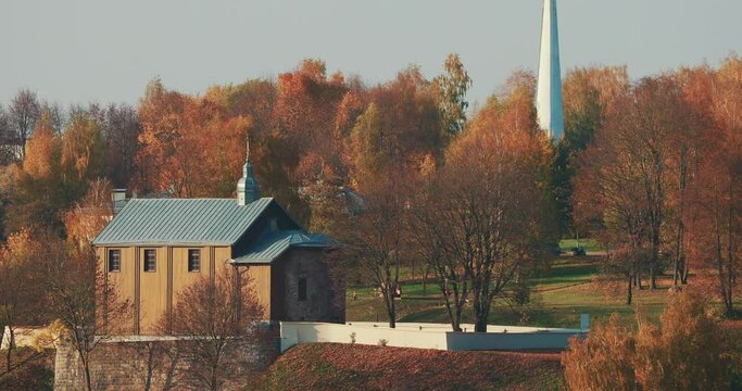Grodno, Belarus. Kalozha Church In Sunny Autumn Day. Church of Sts. Boris and Gleb