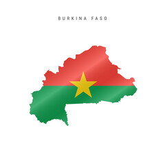 Waving flag map of Burkina Faso. Vector illustration