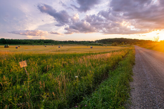 Vermont field at sunset