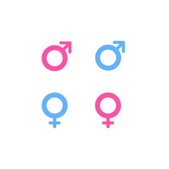 Set of female and male gender icons on white background, blue and red colors EPS Vector