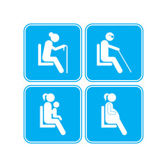Priority seats for pregnant women, seniors, women and babies. vector illustration