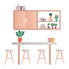 kitchen with table chairs and books vector design