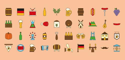 oktoberfest line and fill style icons collection vector design
