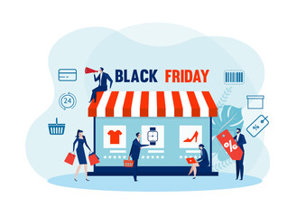 Fototapeta na wymiar black friday Online shopping. tablet shop, E-commerce, bags purchasing Online e-commerce, marketing purchase,
