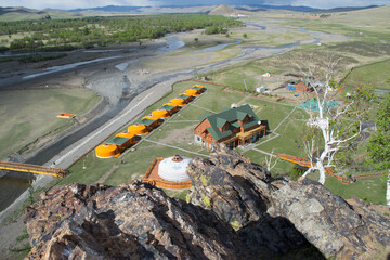 Ger camp and nature landscape in Mongolia