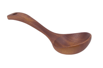 Dark brown rustic wooden spoon isolated on white background