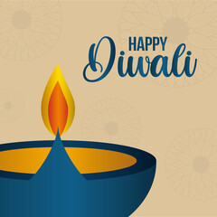 Happy diwali candle on cream with mandalas background vector design