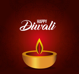 Happy diwali candle on red background vector design