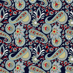 traditional Indian paisley pattern on navy   background 