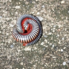 Millipedes on grunge concrete floor