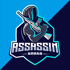 Assassin with guns mascot esport logo design