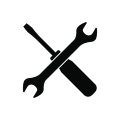 Vector icon of wrench and screwdriver, mechanic tools, repair tools isolated on white background.