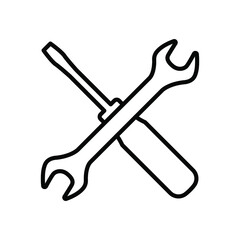 Vector icon of wrench and screwdriver, mechanic tools, repair tools isolated on white background.