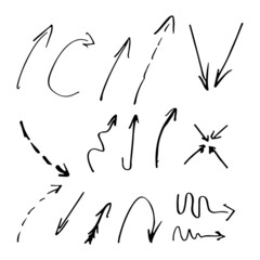 Set of rough hand drawn, handmade elements arrows, waypoints isolated on white background EPS Vector