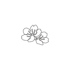Single continuous line drawing of beauty fresh cherry blossom for home decor wall art poster print. Printable decorative sakura flower for greeting card. One line draw design vector illustration