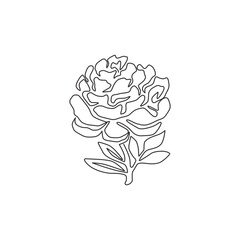 Single continuous line drawing of beauty fresh paeony for garden logo. Printable decorative peony flower concept for home decor wall art poster print. Modern one line draw design vector illustration