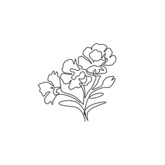One continuous line drawing beauty fresh dianthus for home wall art decor poster print. Decorative sweet william flower concept for invitation card. Modern single line draw design vector illustration