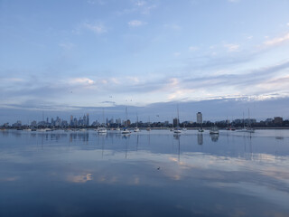 The view of the city of Melbourne from St Kilda, Australia