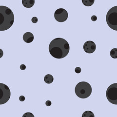 Black drops on light blue background, bubbles, seamless pattern, vector