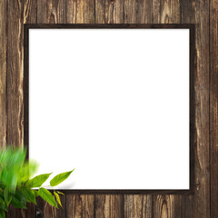 Picture frame hung on a wooden wall