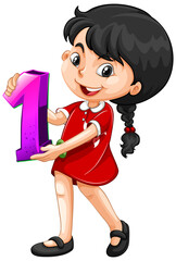 Asian girl holding math number one