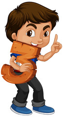 Asian boy holding math number three