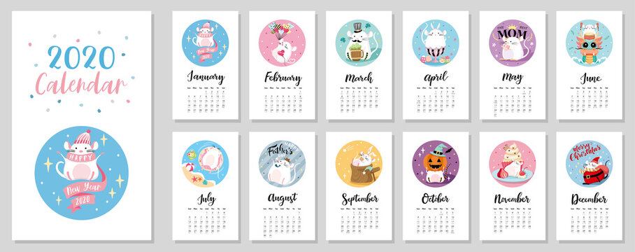 Cute mouse calendar for 2020