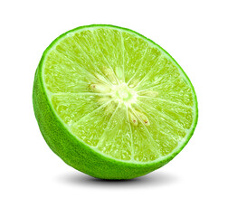 Fototapeta na wymiar Juicy slice of lime isolated on white background