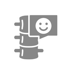 Spine with happy face in chat bubble grey icon. Backbone symbol