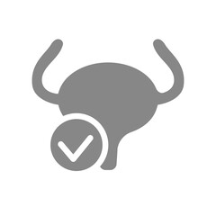 Urinary bladder with tick checkmark gray icon. Healthy organ symbol