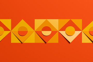 Multicolored  yellow, orange and  red pattern in geometric ornamental style with squares and circles. Abstract background texture in geometric ornamental style. Flawless design.