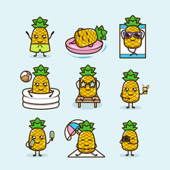 set of pineapples fruit mascot design