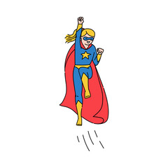 Superhero girl or woman character sketch cartoon vector illustration isolated.