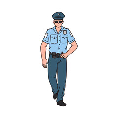 Obraz premium Policeman cartoon character in peaked cap sketch vector illustration isolated.