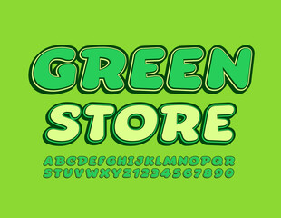Naklejka premium Vector eco banner Green Sore. Trendy modern Font. Creative Alphabet Letters and Numbers set