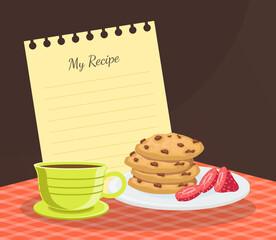 Cookie Recipe Blank Card or Sheet Template for Making Notes about Meal Preparation Vector Illustration