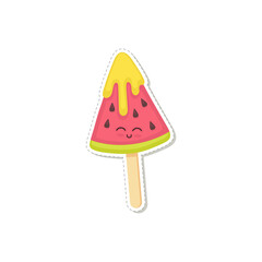Ice cream in shape of watermelon sticker cartoon vector illustration isolated.