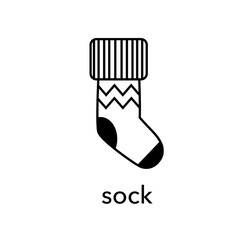 Sock vector icon. Simple black and white line drawing..