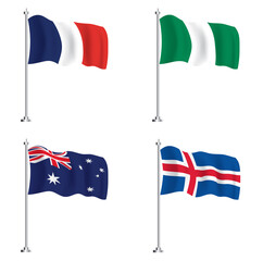 Nigeria, Australia, Iceland and French Flag Set.