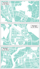 Gyeongju, Gwangju and Gyeongsan South Korea City Maps Set in Retro Style.