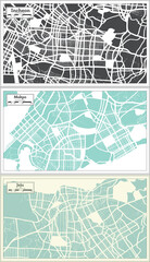 Mokpo, Jeju and Incheon South Korea City Maps Set in Retro Style.