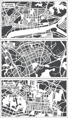 Anyang, Ansan and Andong South Korea City Maps Set in Retro Style.
