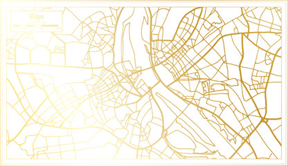 Riga Latvia City Map in Retro Style in Golden Color. Outline Map.