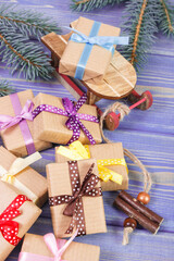 Wooden sled and wrapped gifts for Christmas ot other celebration