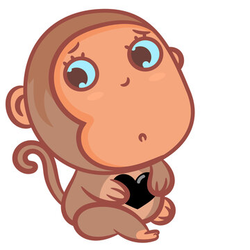Little monkey with a black heart concept vector on a white background